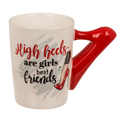 Чаша с дръжка- червена обувка на токче, и надпис High heels are girls best friend.