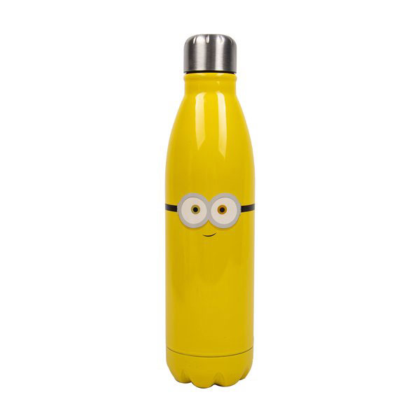 Жълта метална бутилка за вода с лицето на Bob от филмите Minions.