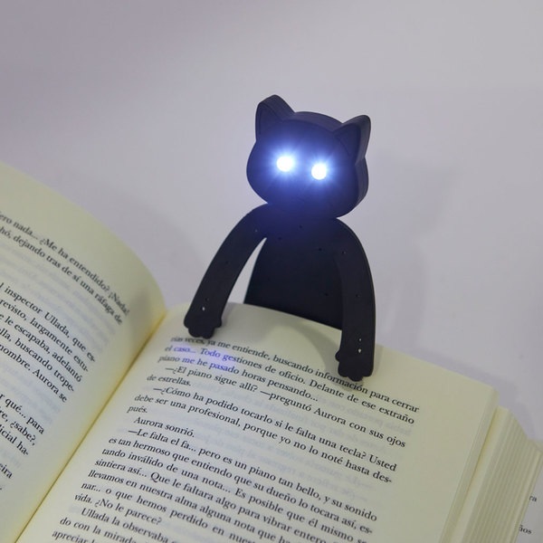 Малка преносима сгъваема лампа за четене на книга Коте със светещи очи