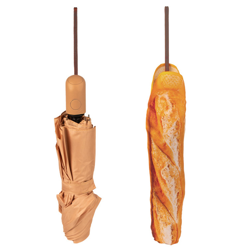 BreadUmbrella Чадър Baguette с калъф с принт на реалистична багета.